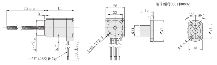 28mm滾珠絲杆麻豆视频APP免费版外形尺寸圖